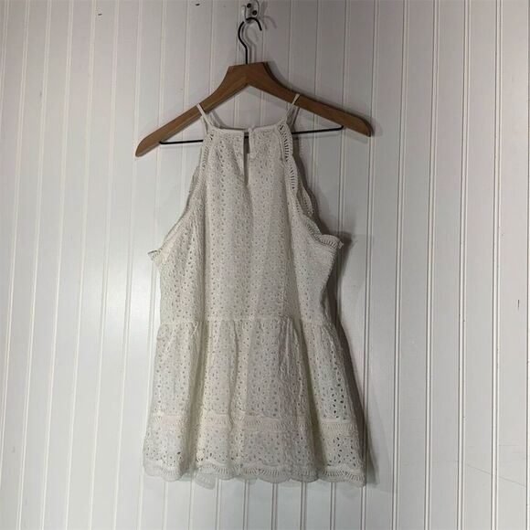 Doe & Rae White Eyelet Lace Peplum Tank Top M Cotton Boho Cottagecore Summer - Picture 10 of 10